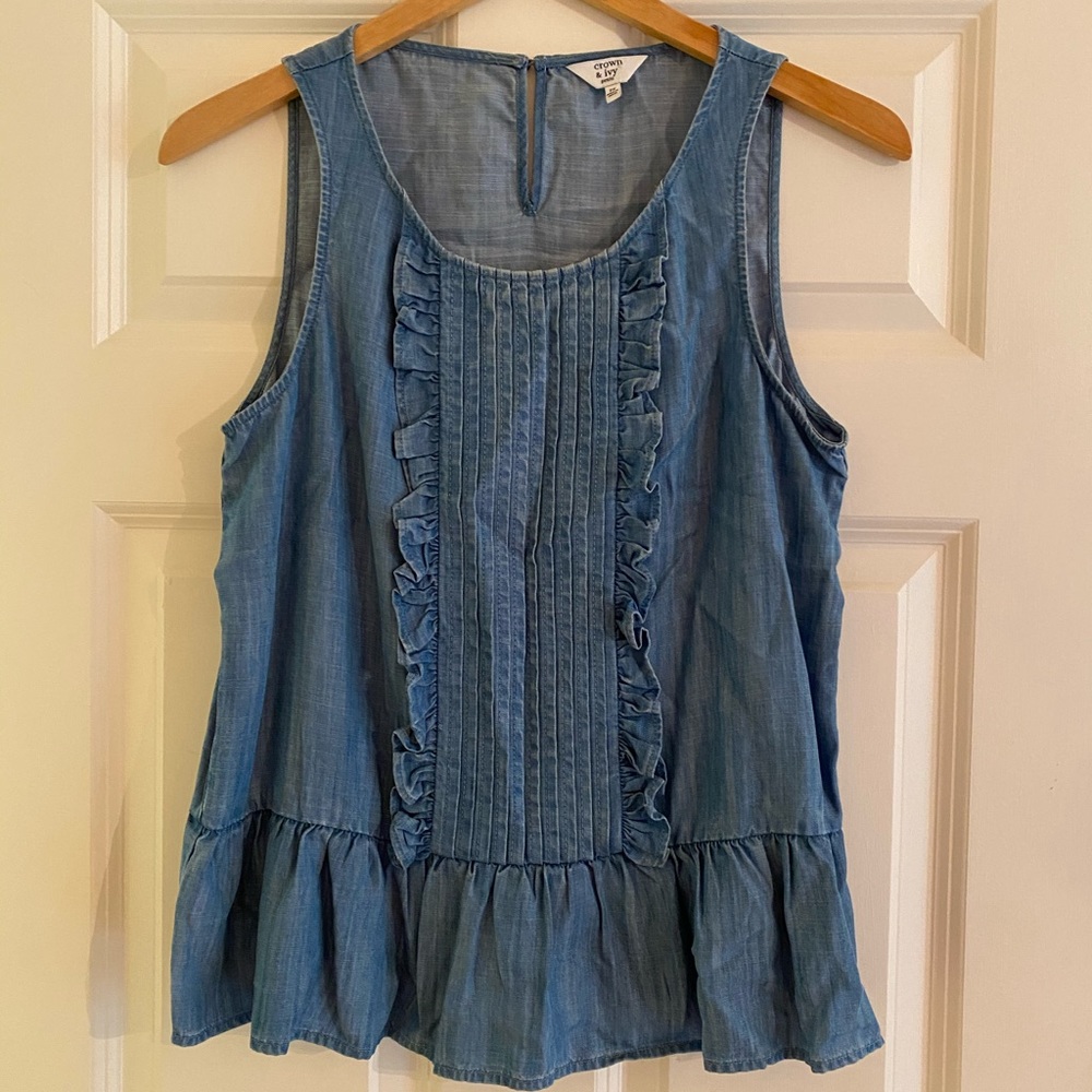 Sleeveless chambray tank/blouse